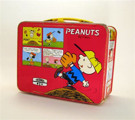 metal peanuts comic lunch box|vintage peanuts lunch boxes.